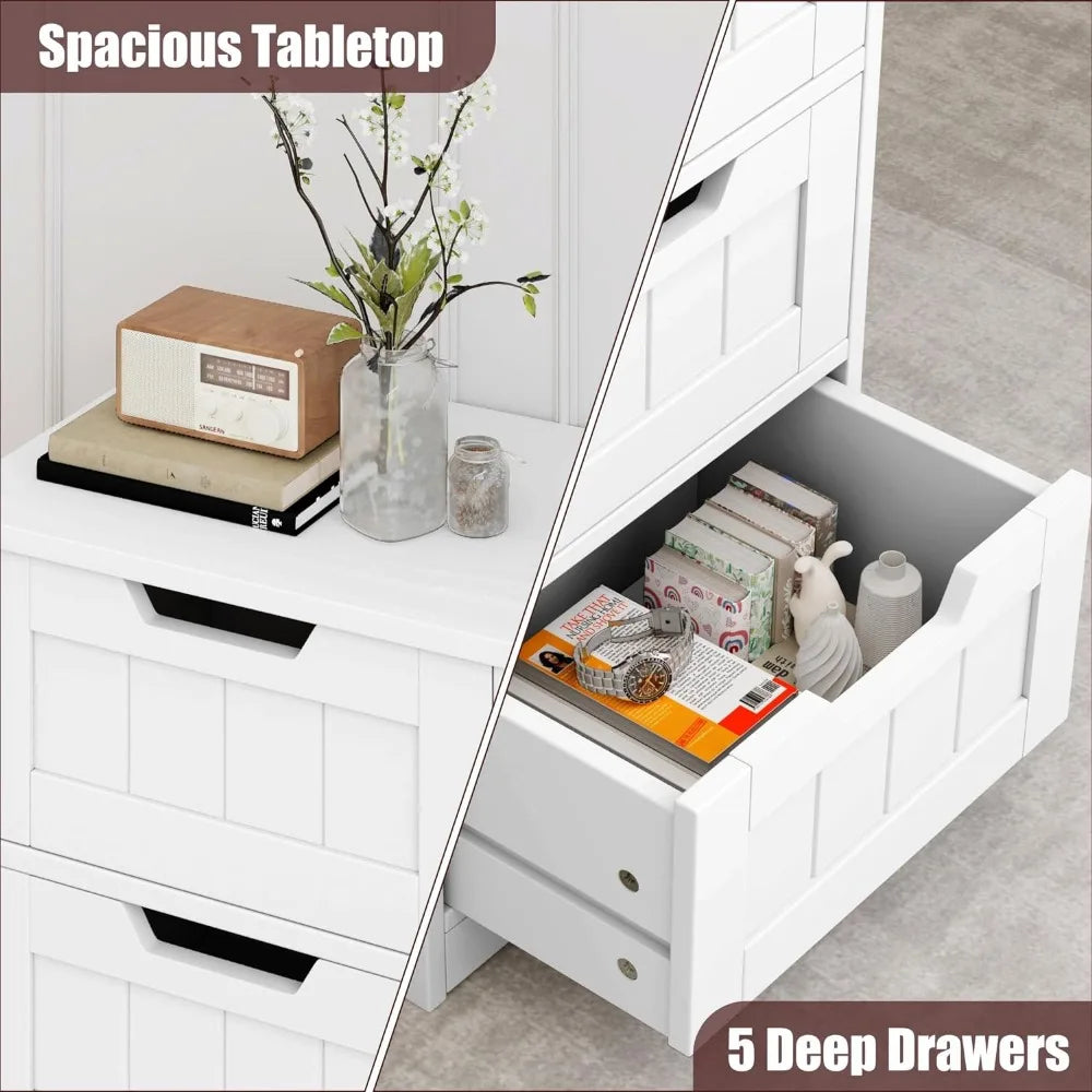 Floor Cabinet, Free-Standing Storage Cabinet with 5 Drawers, 11.8” x 15.7” x 40.1”