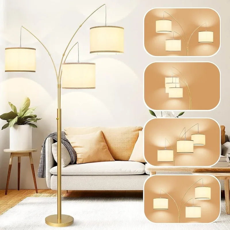 3 Lights Arc Floor Lamp with Shades & Heavy Base