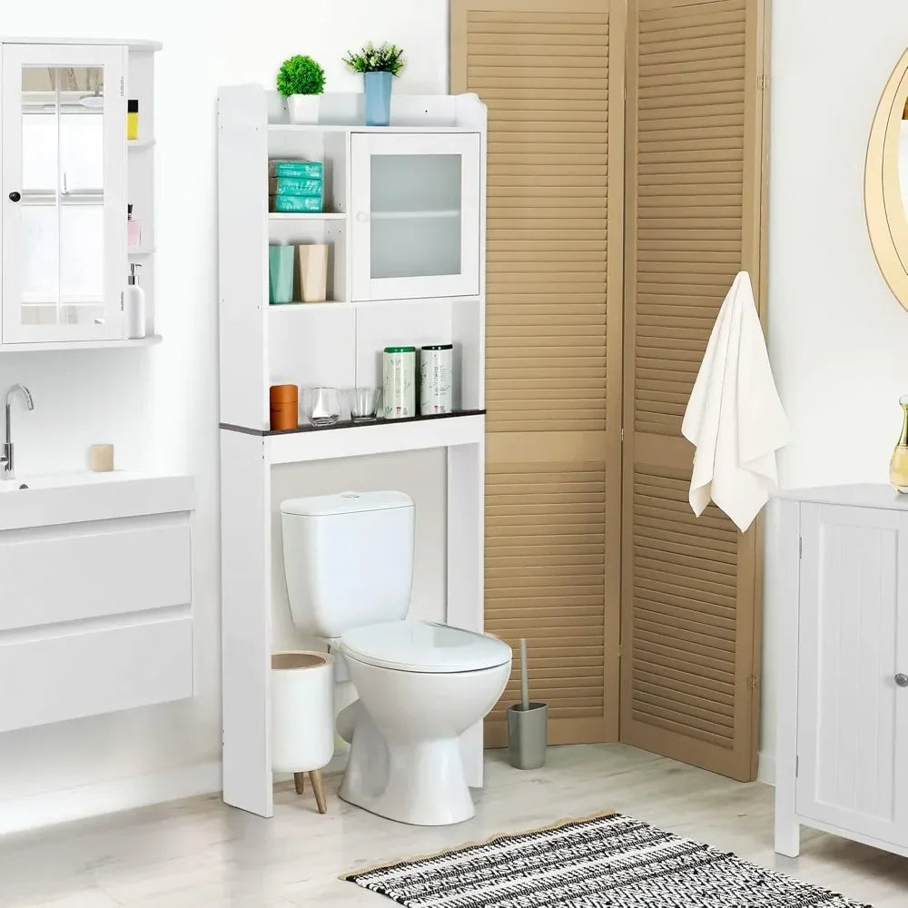 Toilet Bathroom Storage Cabinet Freestanding  Organizer with Adjustable Shelves r