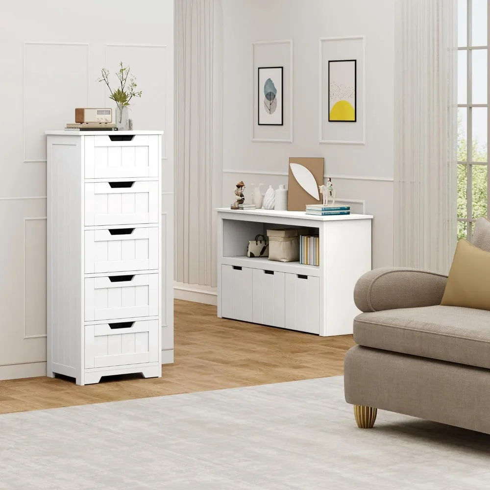 Floor Cabinet, Free-Standing Storage Cabinet with 5 Drawers, 11.8” x 15.7” x 40.1”