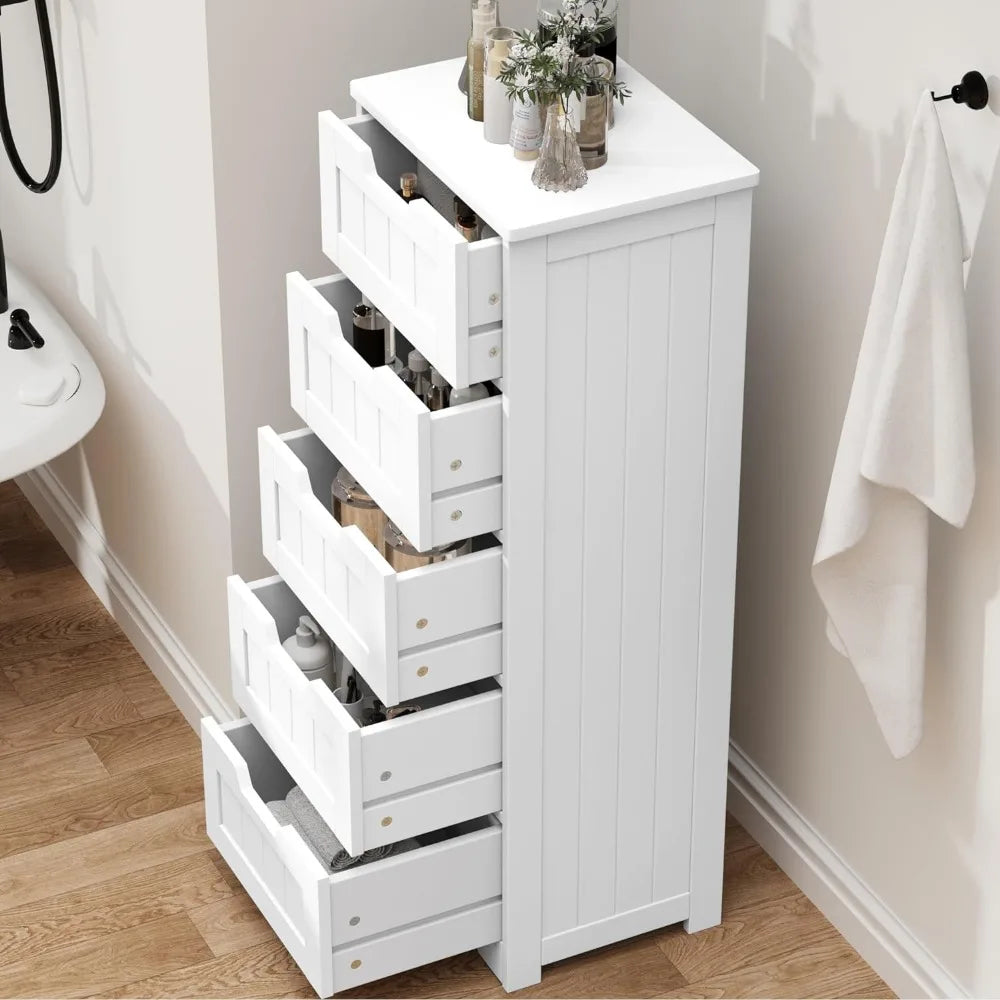 Floor Cabinet, Free-Standing Storage Cabinet with 5 Drawers, 11.8” x 15.7” x 40.1”