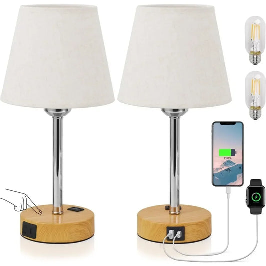 Bedside Table Lamps Set of 2 -LED Bulbs Included, Touch Control Lamp , 3-Way Dimmable