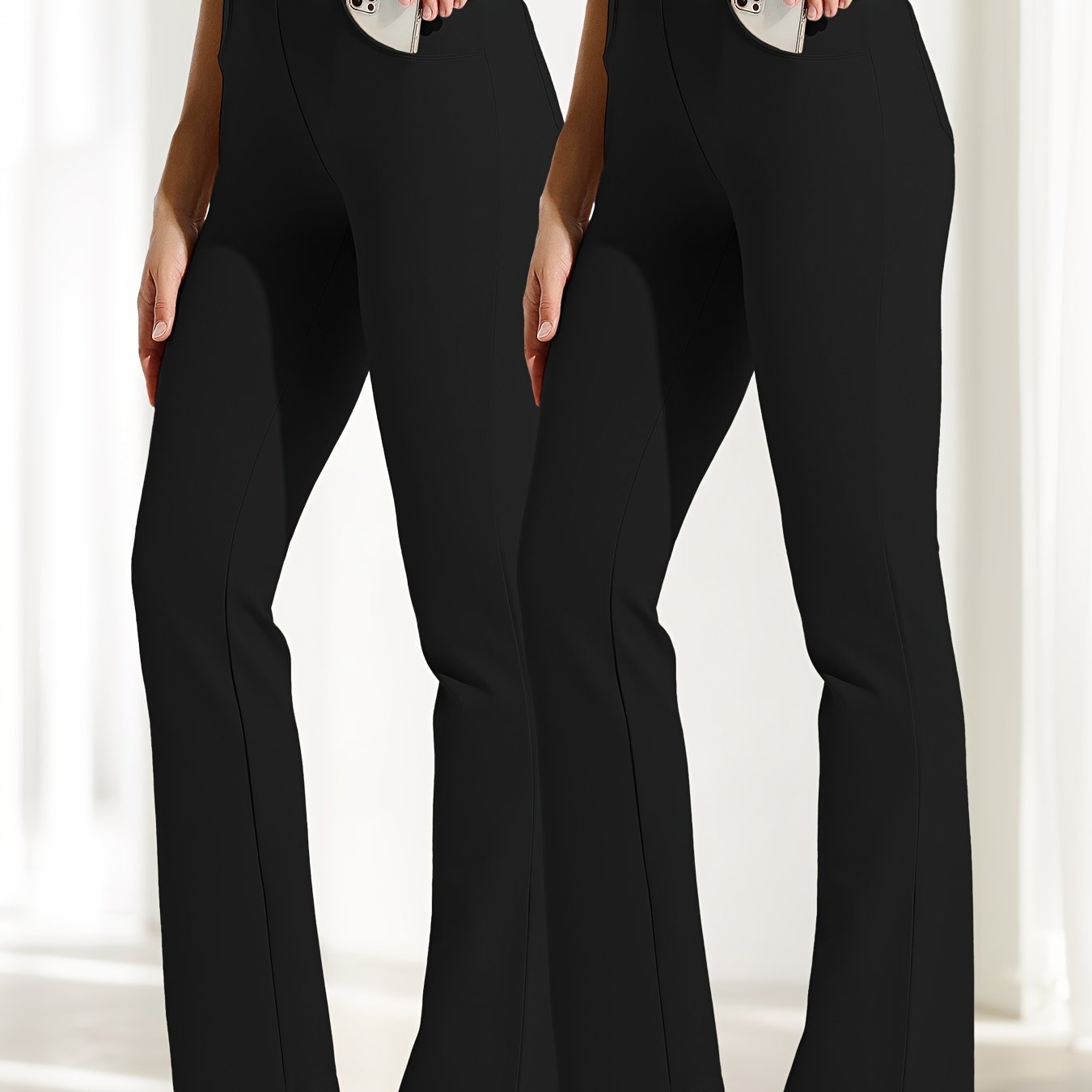 2pcs Yoga Dress Pants With 4 Pockets For Women Wide Leg Pants High Waist